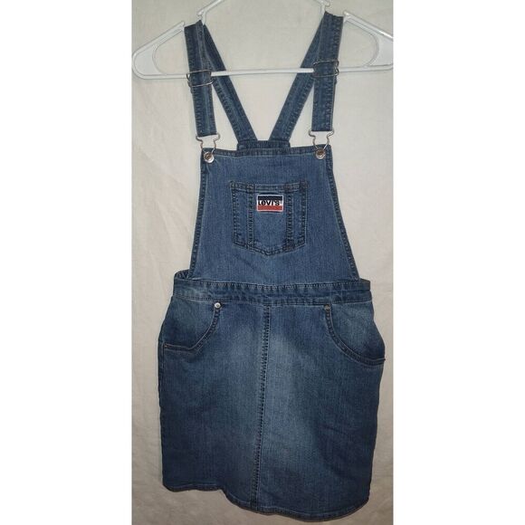 Y2K Retro Levis Girl's/teen Bib Overall Denim Jean Skirt Jumper Size XL - Picture 1 of 11